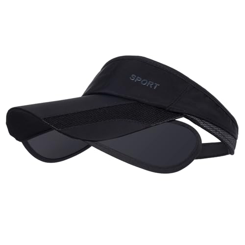 Marrywindix Sport Wear Athletic Visor Sun Sports Visor Hat Adjustable Cap with Retractable Brim for Women and Men - color: Black