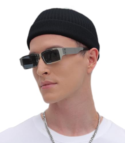 ROYBENS Thin Swag Wool Short Fisherman Beanie for Men Women Knit Winter Hat - color: 1pcs-black