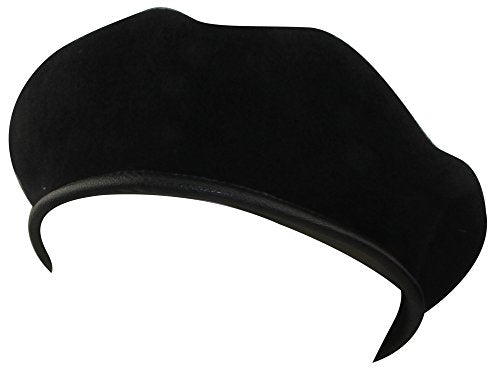 Mens Ladies Military Hat Army Beret Leather Trim with Ribbon - color: Black, size: Medium