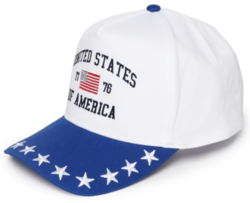 D&Y Retro 2-Tone Canvas Baseball Cap for Women - Funny Embroidered Distressed Snapback, Adjustable Cotton Dad Hat - color: 1776 Usa-blue