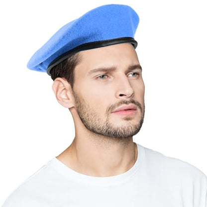 Wool Military Beret Hat Man Women,Adjustable Headband - color: Peace Blue