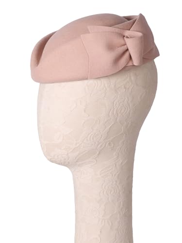 HIMESPORT Wool Felt Bowler Fascinators Hats for Women Ladies Female Elegant Wedding Tea Party Beret Hat with Bowknot - color: Pink