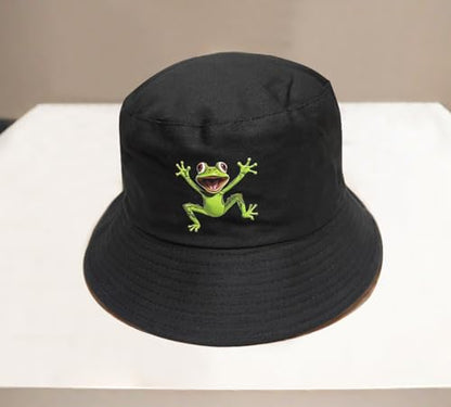 Bucket Hat Beach Sun Hat Fishing Hat for Women Men, Summer Outdoor Travel Packable Fisherman Hat - color: Frog