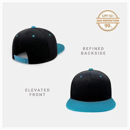 CHOK.LIDS Classic Snapback Flat Bill Hat Blank Adjustable Baseball Cap - color: Black/Aqua