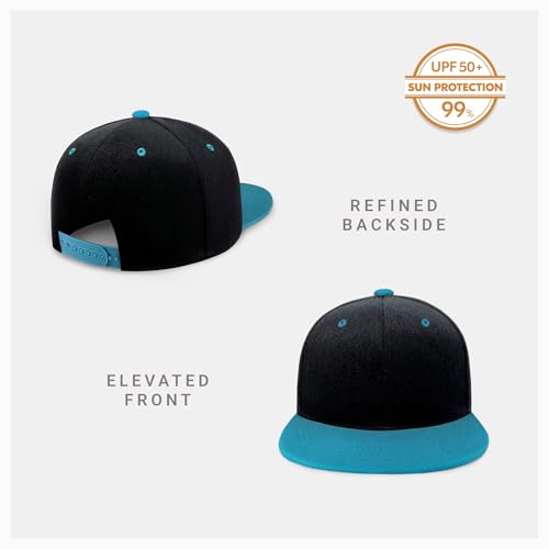 CHOK.LIDS Classic Snapback Flat Bill Hat Blank Adjustable Baseball Cap - color: Black/Aqua