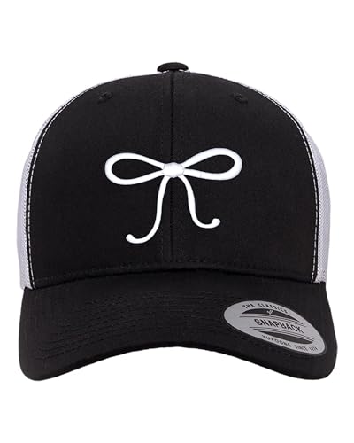 Go All Out String Bow Tie Cute Dad Deluxe Trucker Flatbill Baseball Structured Embroidered Hat - color: Black/ White