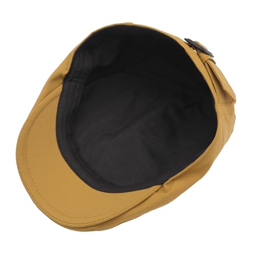ZLYC Men Cotton Flat Cap Summer Scally Newsboy Beret Driver Hat - color: Button Decor Yellow