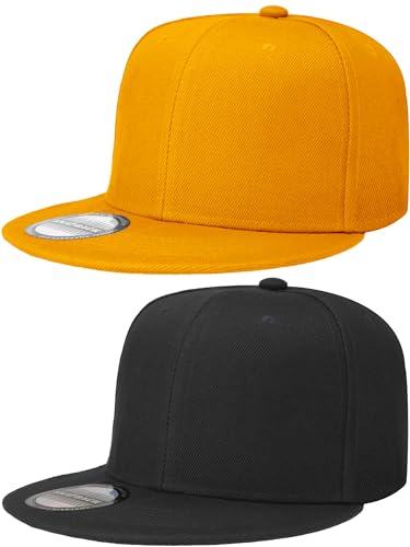 Falari Classic Snapback Hat, 2-Pack, Flat Bill, Adjustable Size, Hip Hop Style - color: Black & Gold
