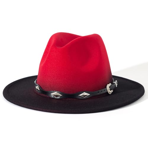 Lisianthus Gradient Color Fedora Hat for Women & Men - color: Black Band, Red