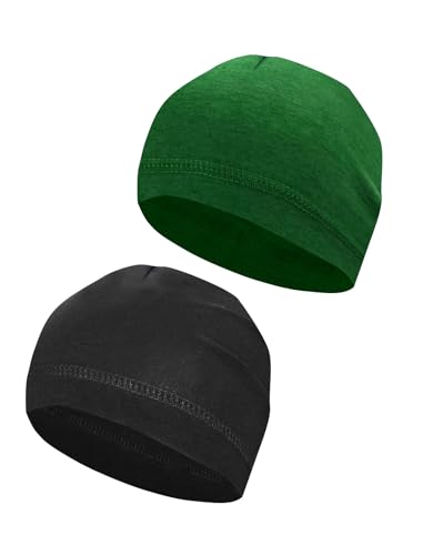 Cotton Skull Caps Lightweight Summer Beanie Hat Thin Sleep Sleeping Hats Chemo Caps Running Helmet Liner - color: Black & Green