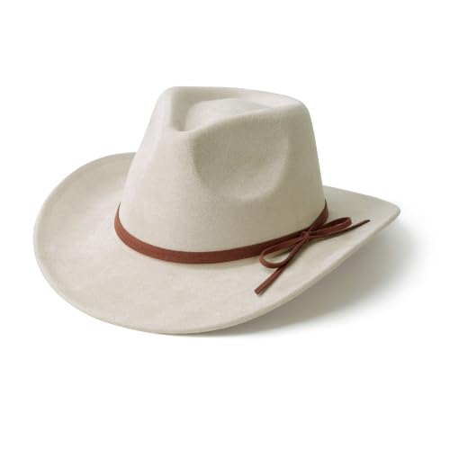 Suede Cowboy Hat for Women & Men Classic Western Hats - color: Beige