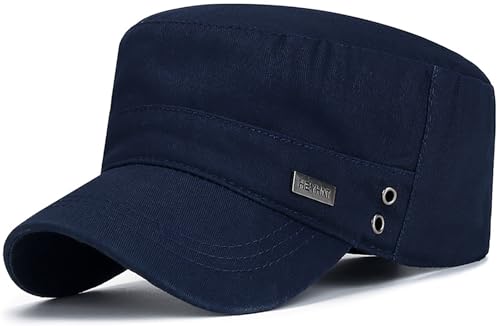 Men's Military Cadet Hat Flat Top Newsboy Cap - color: Navy