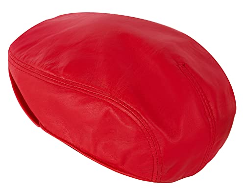 Men's Real Soft Leather Ivy Beret Newsboy Gatsby Golf Cabbie Flat Cap Hats - color: Red, size: XX-Large