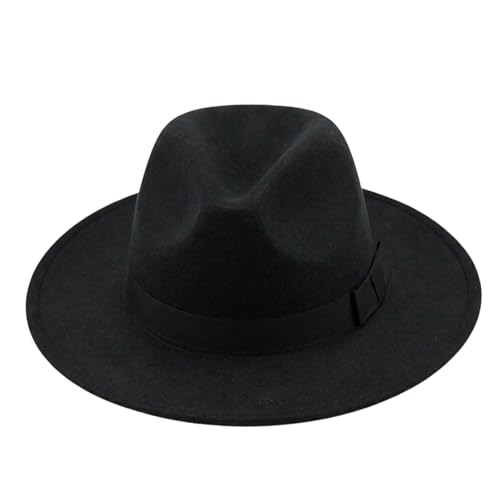 UPSTORE Unisex Classic Wide Brim Felt Fedora Hat for Daily Wear, Black