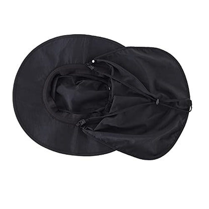 Home Prefer Outdoor UPF50+ Mens Sun Hat with Neck Flap Womens UV Protection Hat Wide Brim Safari Fishing Hiking Gardening Hat - color: Black