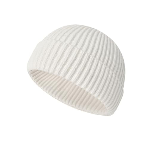Fisherman Beanie for Men Knit Trawler Beanie Short Cuffed Watch Cap for Men Women - color: White