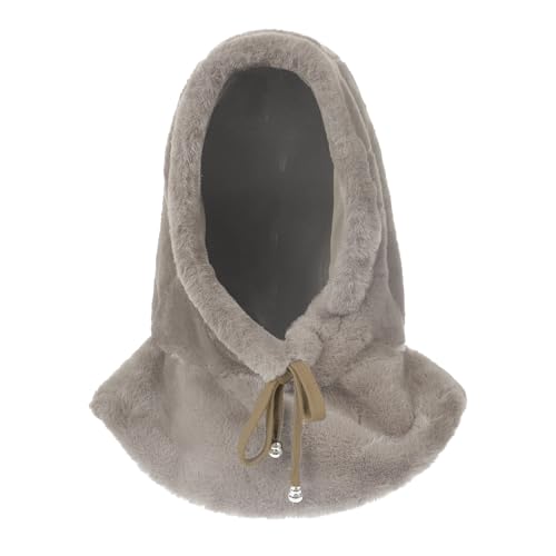 Women Faux Fur Winter Balaclava Hood Fleece Hooded Scarf Cold Proof Hat Neck Warmer Windproof Ski Balaclava Thermal Hood Hats - color: Beige