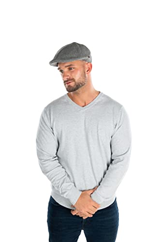 Funky Junque Men's Classic Wool Blend Newsboy Tweed Flat Cap - Stylish Vintage Hat - color: Light Grey, size: 7 1/4-7 5/8