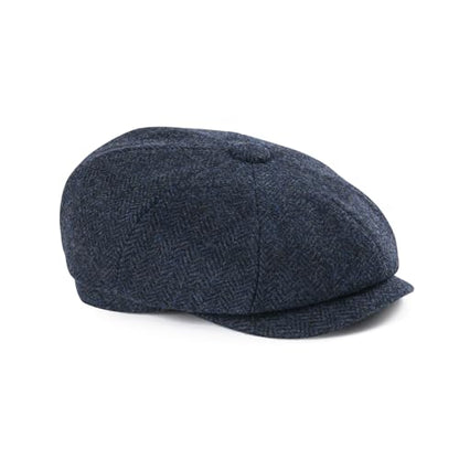 FEINION Men 8 Panel Herringbone Wool Newsboy Cap - color: Herringbone Navy, size: 7 1/2