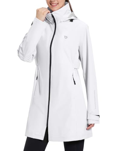 baleaf Women's Long Rain Coat Lightweight Packable Jacket with Hood - color: White, size: Medium