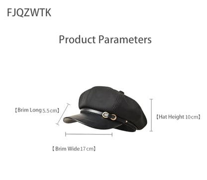 Womens Newsboy Cap Fashion PU Leather Cabbie Painter Hat Beret Cap - color: Black