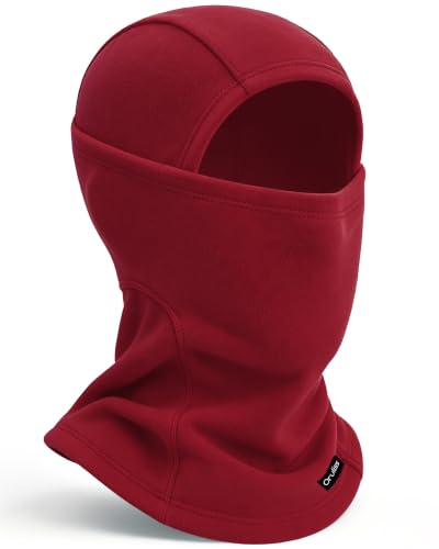 Balaclava Ski Mask for Men Women, Warm Fleece Face Mask Full Cover for Cold Weather Skiing Cycling, Ponytail Friendly - color: Red