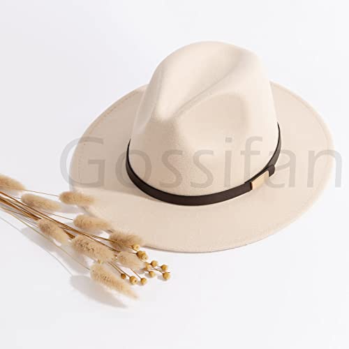 Fedora Hats for Men Wide Brim Panama Hat with Classic Belt - color: B-belt Beige