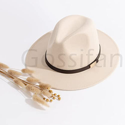Fedora Hats for Men Wide Brim Panama Hat with Classic Belt - color: B-belt Beige