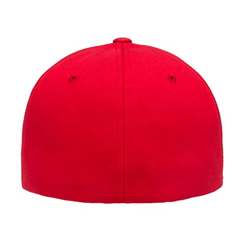 Flexfit 5001 Standard Cotton Twill 6-Panel Fitted Baseball Cap - color: Red, size: Small-Medium