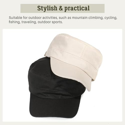 Glamorstar Unisex Cadet Army Hats 4 Pieces Military Flat Top Newsboy Cap - color: 2 Beige + 2 Black