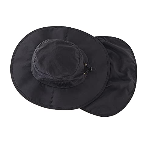 Home Prefer Outdoor UPF50+ Mens Sun Hat with Neck Flap Womens UV Protection Hat Wide Brim Safari Fishing Hiking Gardening Hat - color: Black