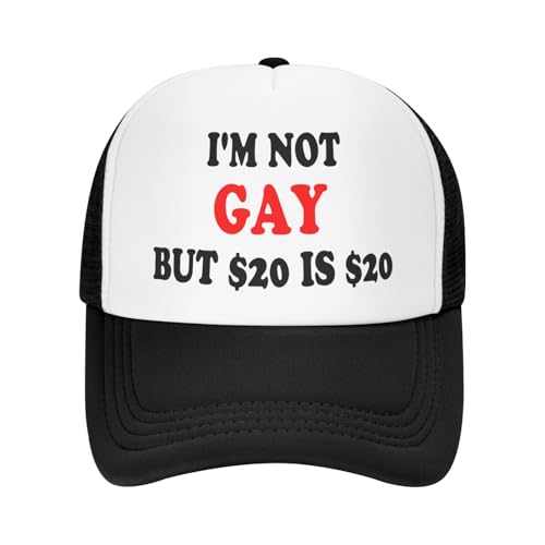 Funny Trucker Hat for Women Men Cute Humor Gag Hats Adjustable Mesh Caps - color: I'm Not Gay But $20 is $20