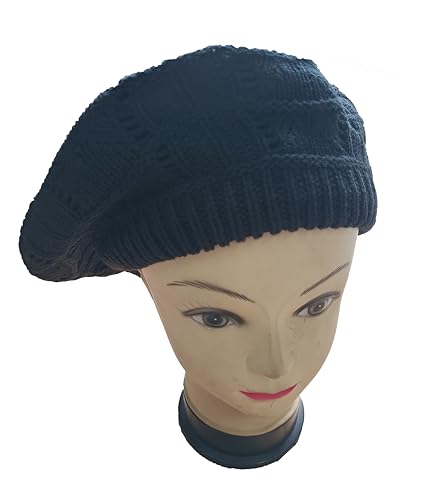 Women's Satin Lined Knitted Beret Ladies Winter Autumn Warm and Soft Beanie Hat Solid Color