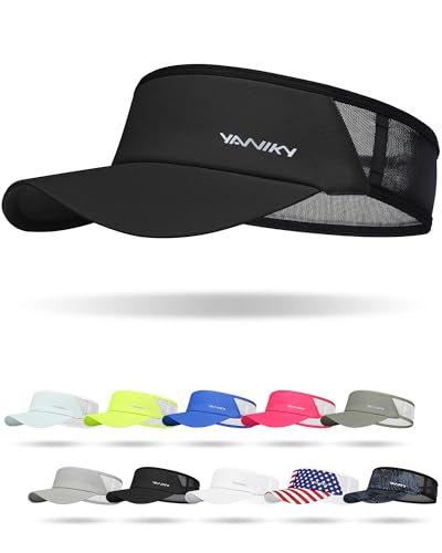 Sports Sun Visor Hats for Women Men Lightweight Breathable Cooling Stretchy Visors Foldable UPF 50+ for Running Tennis Golf - color: Black