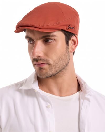 ZLYC Men Cotton Flat Cap Summer Scally Newsboy Beret Driver Hat - color: Solid Orange