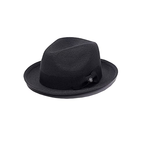 Pineapple&Star Genoa Fedora Bucket Sun Straw Beach Hat Fine Braid UPF50+ Unisex - color: Black_bowbk, size: Medium