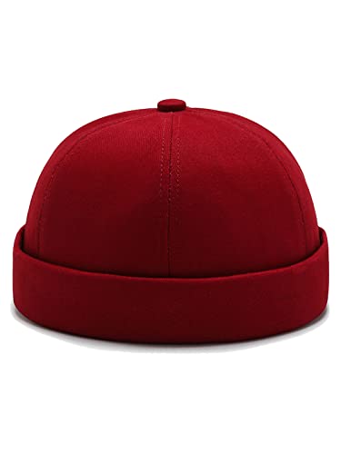 Dome Brimless Docker Cap Sailor Beanie Cap Visorless Hat for Men & Women - color: Red