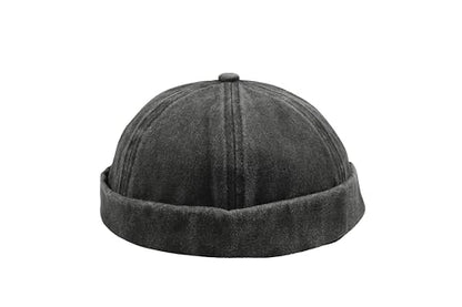 Washed Cotton Docker Cap, Unisex Brimless, Rolled Cuffed Men Skull Beanie, Harbour Pigment Dyed Hat