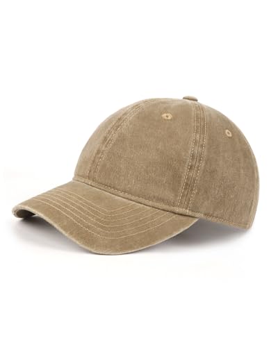 Zylioo Petite Baseball Cap for Small Heads Adult,Soft Crown Washed Dad Hat - color: Washed Khaki-fits 21.3"-22"