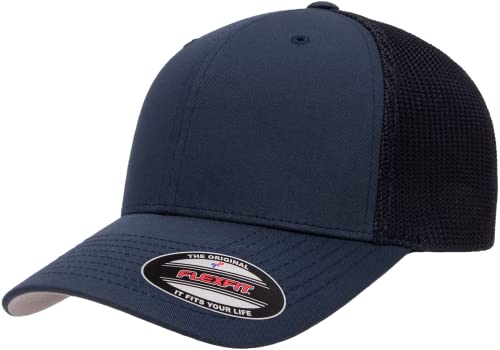 Flexfit 6511 Fitted Mid-Profile Stretchable Mesh Panels Trucker Cap - color: Dark Navy, size: Small-Medium