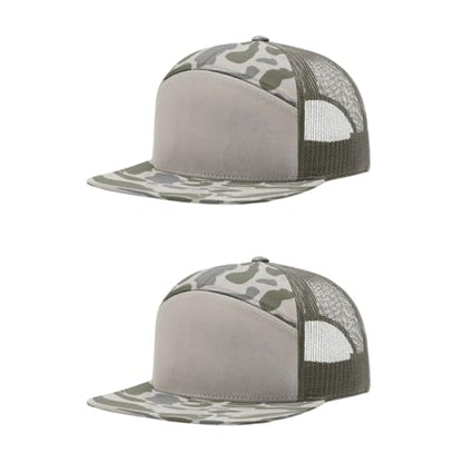 Richardson 168 Hi-Pro 7 Panel Adjustable Snapback Trucker Mesh Back Cap - color: Marsh Duck Camo/Loden