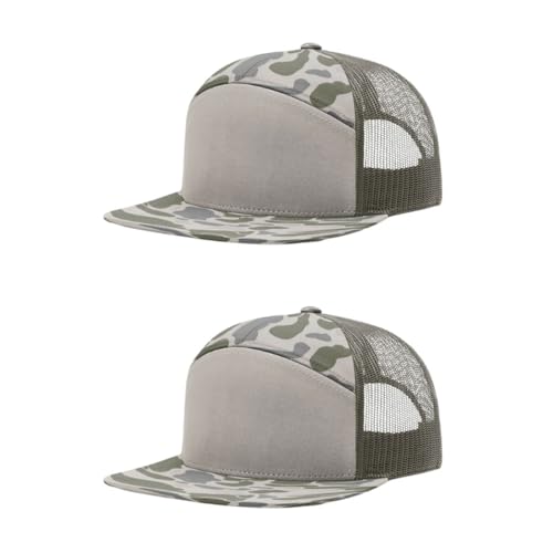 Richardson 168 Hi-Pro 7 Panel Adjustable Snapback Trucker Mesh Back Cap - color: Marsh Duck Camo/Loden