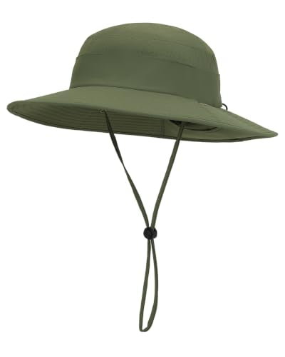 UPF50+ Sun Hat for Men Women,UV Protection Wide Brim Mesh Fishing Hat with Neck Flap for Outdoor Hiking - color: Army Green