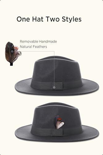 BABEYOND Fedora Hats Cap for Men Women Wide Brim Hat 1920s Gatsby Panama Costume Accessories - color: Dark Gray