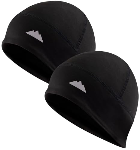 Tough Headwear Thermal Skull Cap - Moisture-Wicking Running Beanie - Wind-Blocking Cycling Cap - 4-Way Stretch Beanie for Men - color: 2 Pack: Black