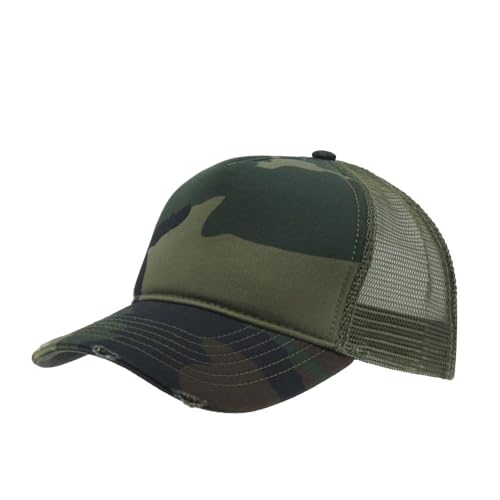 The Vintage Year High Crown Foam Mesh Camouflage Trucker Hat Baseball Cap - color: Distressed Woodland Camo