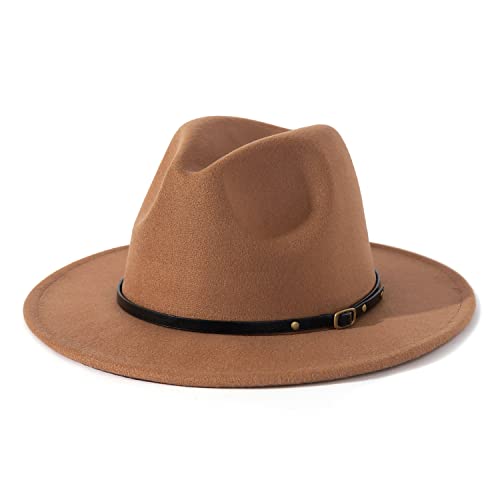 Lisianthus Women Belt Buckle Fedora Hat - color: Brown