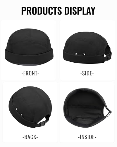 CLAPE Brimless Cap for Men Lightweight Breathable Nylon 5 Panel Docker Cap Waterproof No Visor Worker Rolled Cuff Leon Hat - color: Dbh01-black