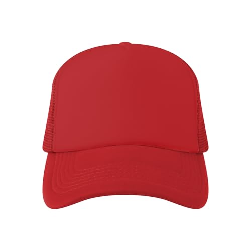 TOPTIE 5 Panel Foam Front Trucker Hat High Crown Mesh Back Snapback Cap - color: Red