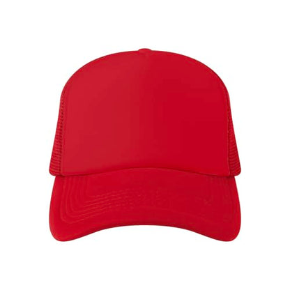 TOPTIE 5 Panel Foam Front Trucker Hat High Crown Mesh Back Snapback Cap - color: Red